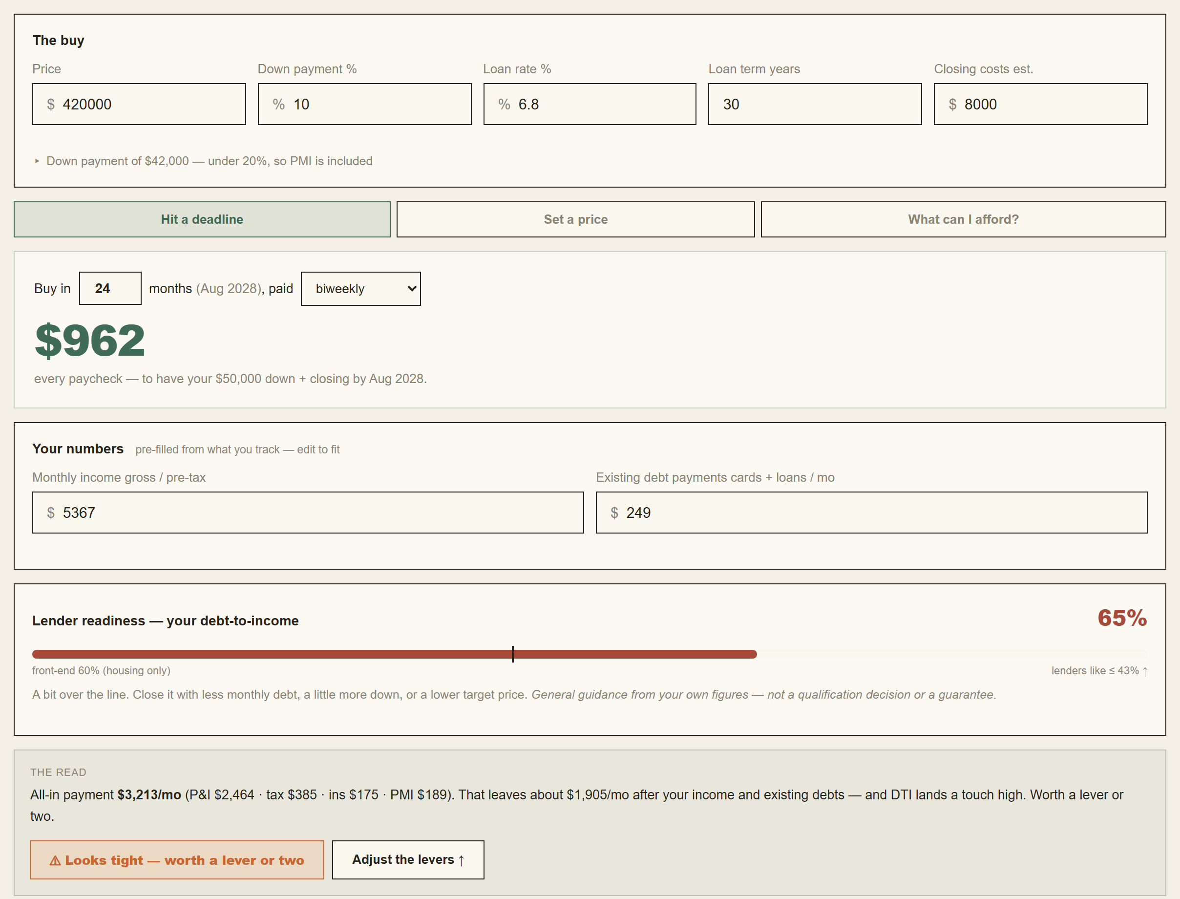 Purchase planner in light mode
